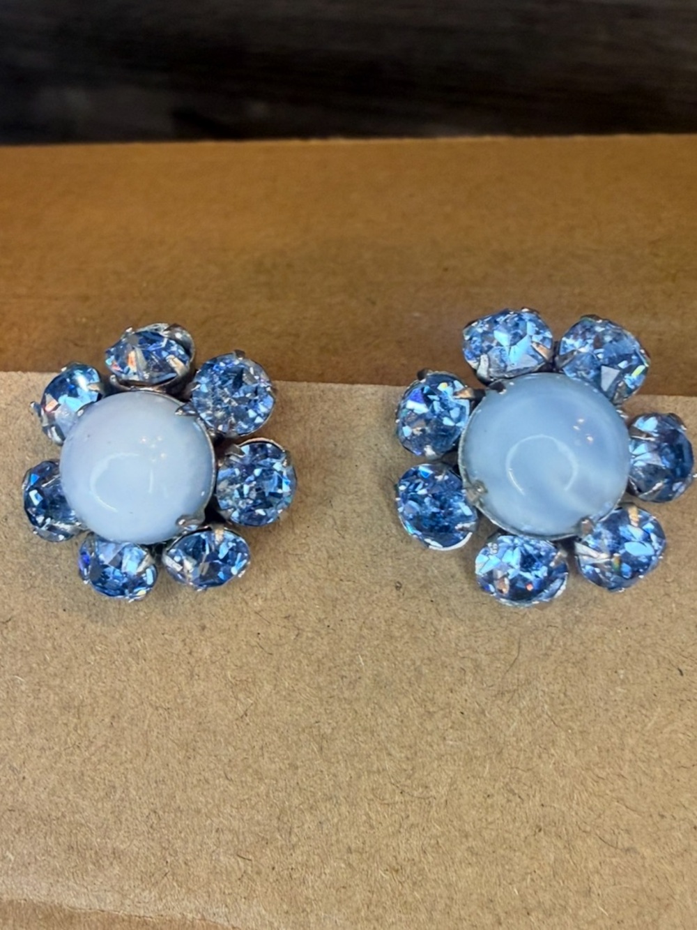 Vintage 1950’s Crystal Blue Moon Glow Cluster Earrings
